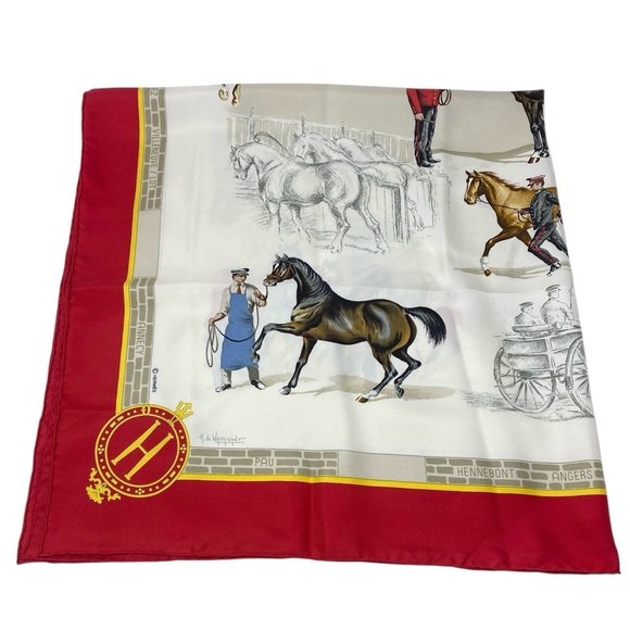 Hermes Vintage Scarf Carre 90” LES HARAS Nationaux” Red - Picture 5 of 16